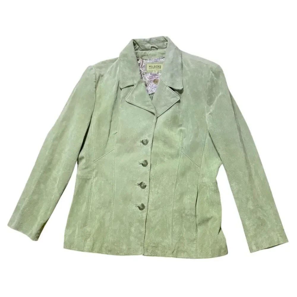 VTG Y2K Wilsons Suede Jacket Womens Green Slim Blazer  Sz XL SEE MEASUREMENTS